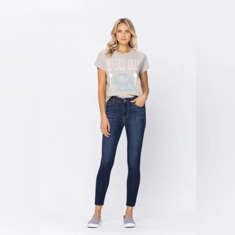 Judy Blue Raw Hemline Skinny Jean 1/25